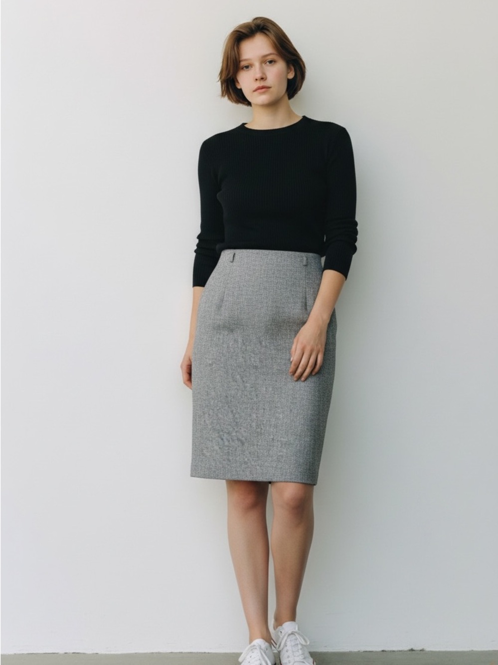 Jones Wear Grey Textured Wool Blend Pencil Skirt — Career & Office Chic